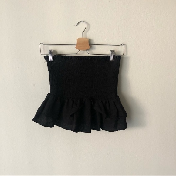 Zara Linen Peplum Strapless Top in Black M - Picture 2 of 7